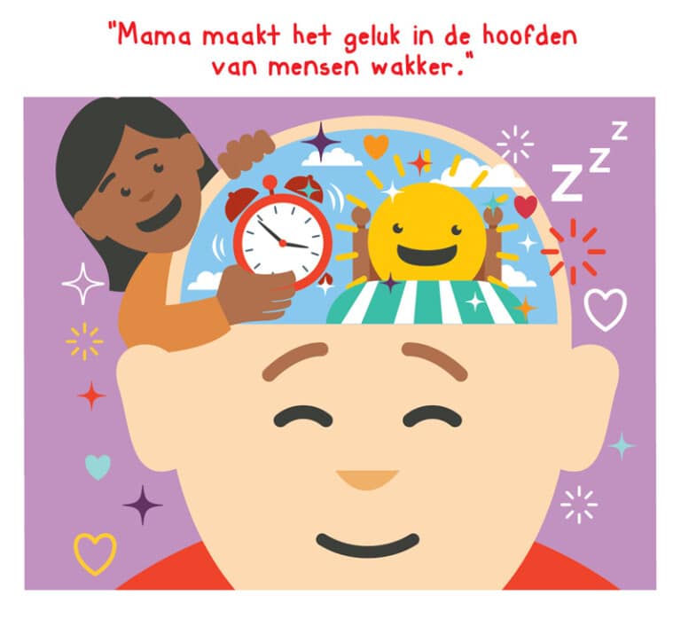 Illustratie van wat kinderen denken dat mama op haar werk doet