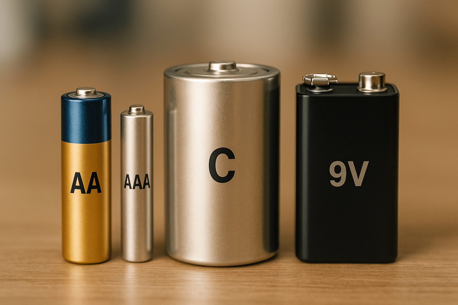 Verschillende batterijtypen netjes naast elkaar ter herkenning Afbeelding