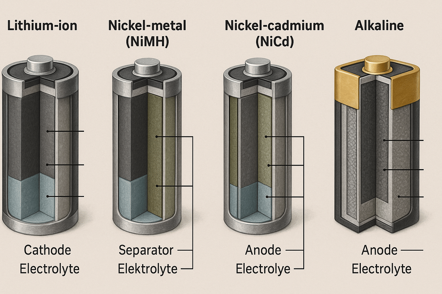 Ontdek de interne structuur van verschillende batterijtypen Afbeelding