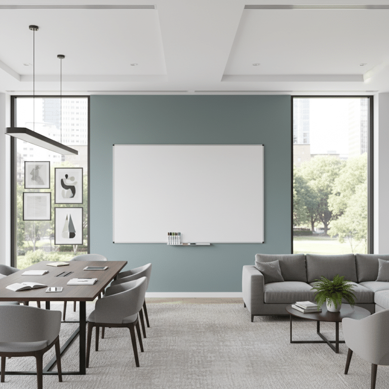 Moderne kantoorruimte met helder en georganiseerd whiteboard display