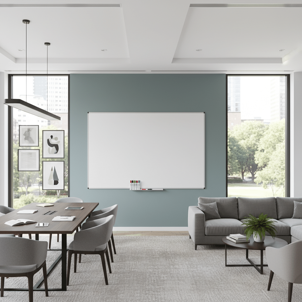 Moderne kantoorruimte met helder en georganiseerd whiteboard display