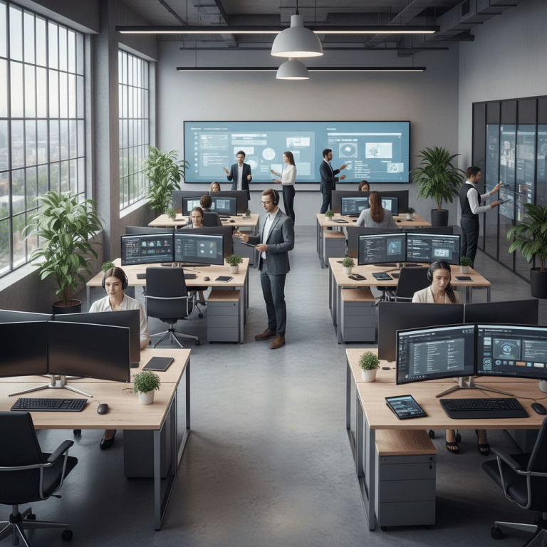 Moderne werkplek met focus op digitale productiviteit Afbeelding
