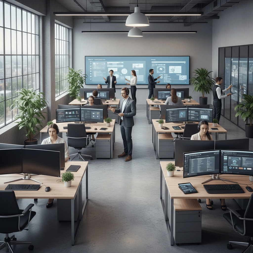 Moderne werkplek met focus op digitale productiviteit Afbeelding